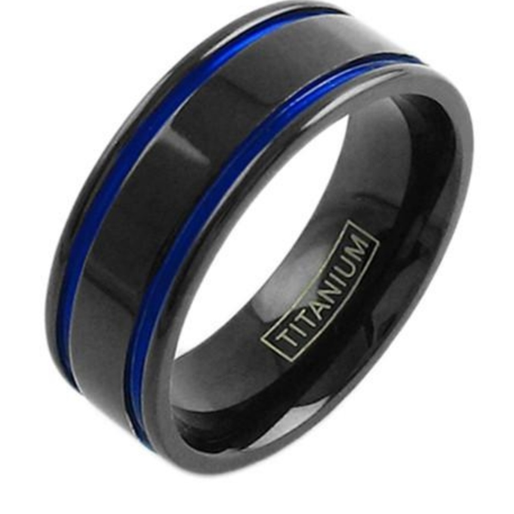 Dual Cobalt Racing Stripes Titanium Ring 8mm